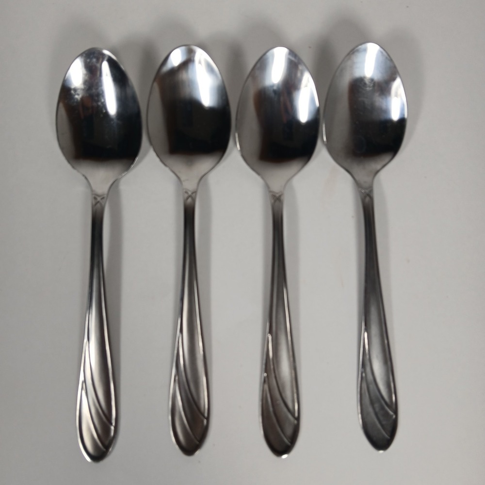 (4) Cambridge Medina Soup Spoon Stainless Steel Silverware Glossy Satin Frosted